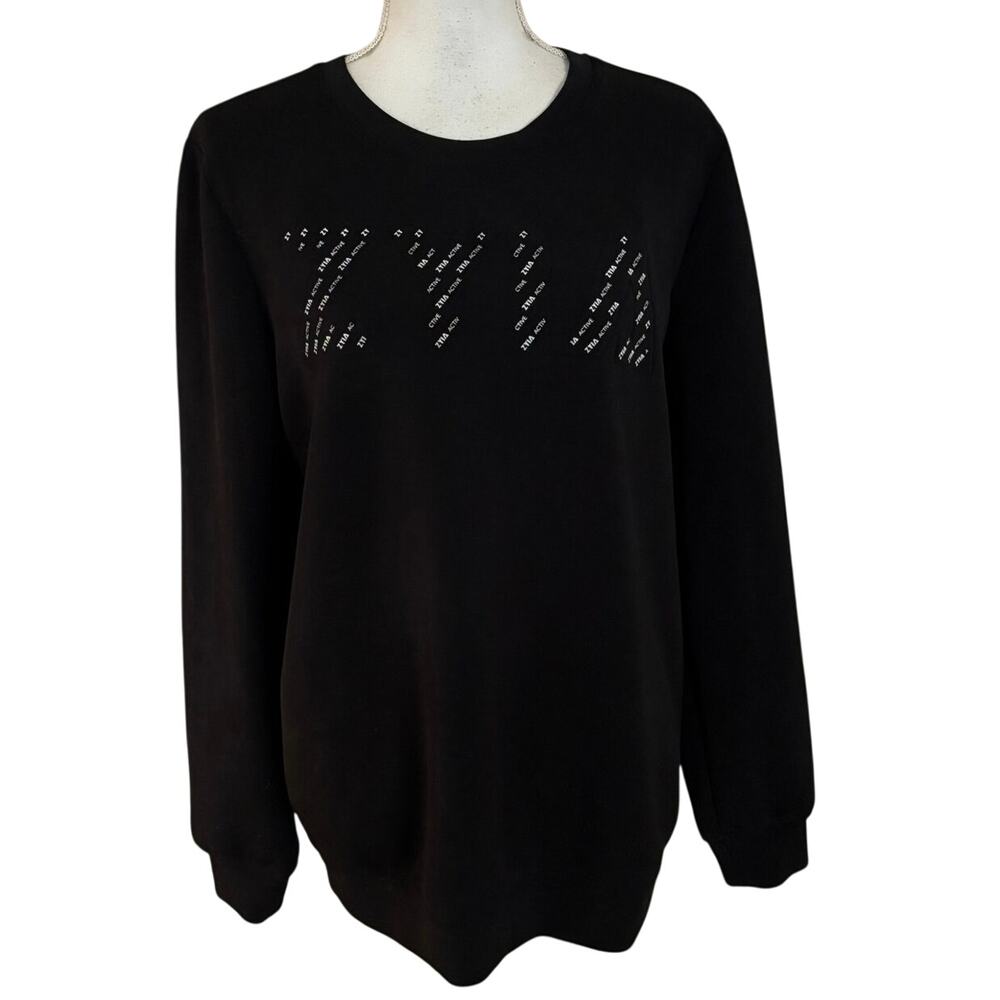 Zyia Size M Crewneck Sweatshirt Spellout Black Athletic Athleisure